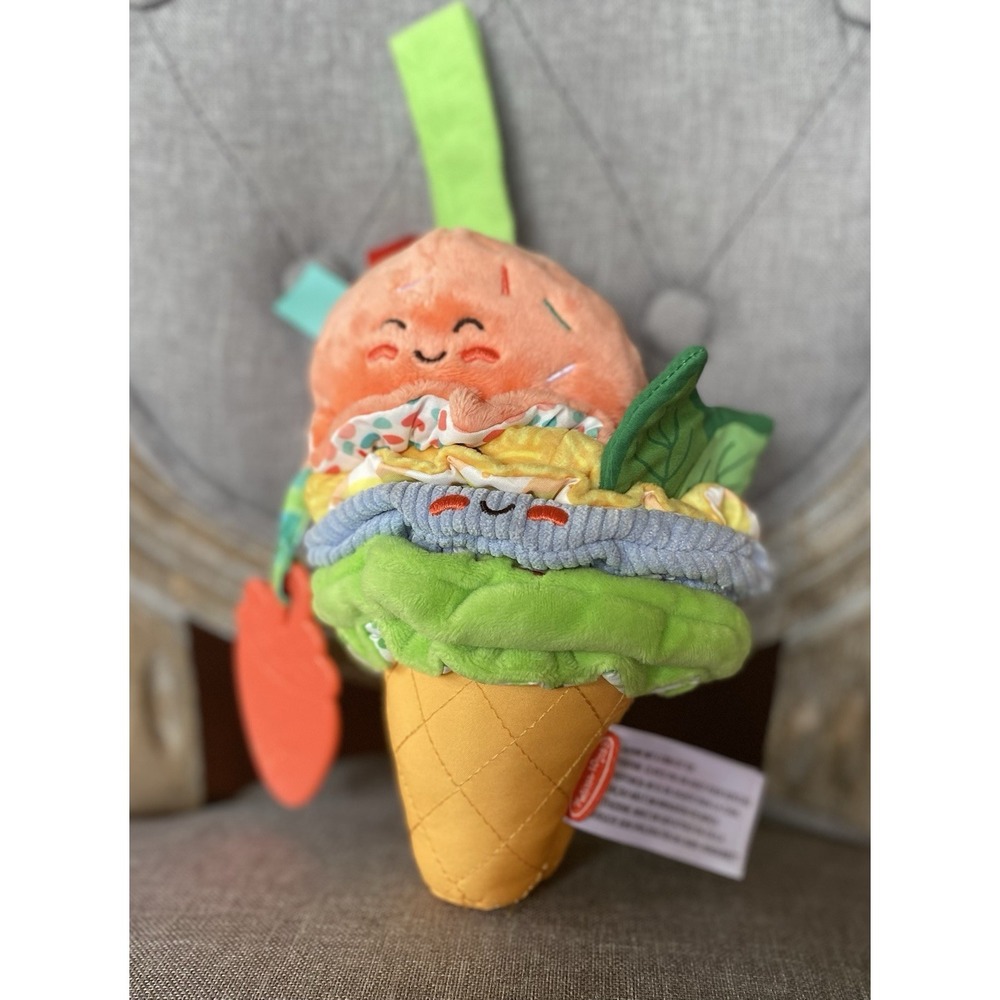 MELISSA & DOUG Ice Cream Plush Take-Along Pull Toy Teether Vibrating Colorful